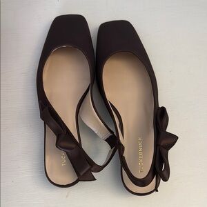 Tuckernuck Brown Satin Olivia Slingback Flats, 6